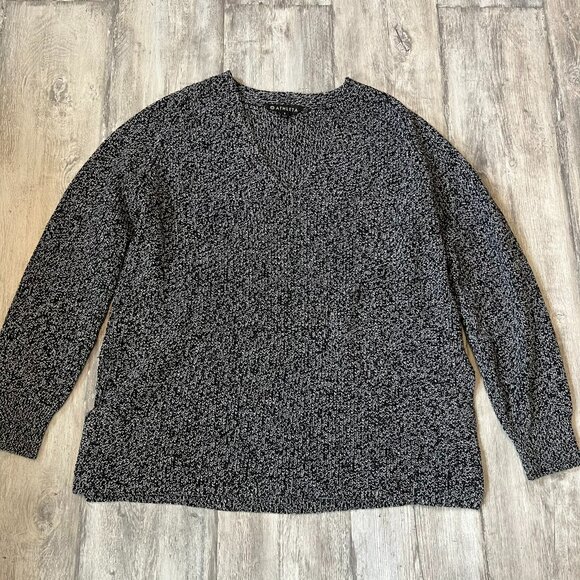 Athleta Switchback Wool-Blend Sweater, Black Marl, V-Neck Oversized, Small - Picture 1 of 8